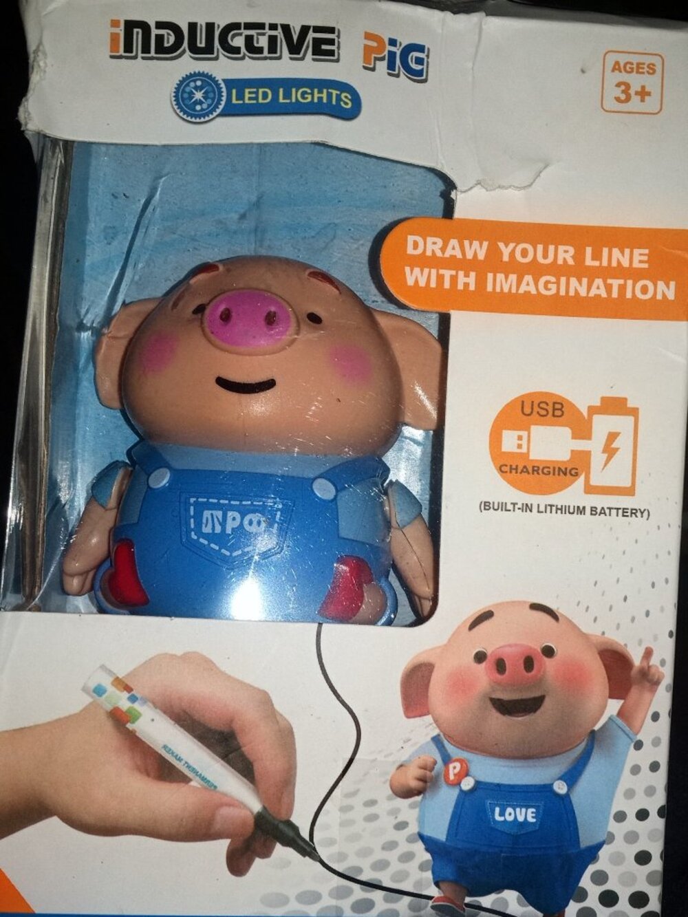 Inductive Pig Line Following Magic Pen Toy LED Lights USB Rechargeable